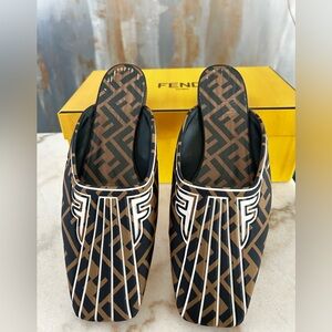 Fendi Geometric Brown and Black Mules